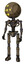 Robot containing round head and yellow eyes array and light chest exoshielding and no chest plating and ultralight foot exosuit. Desert tan painted. Standing looking right restful pose.