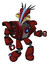 Robot containing bird skull head and big yellow eyes and head shield design and heavy upper chest and heavy mech chest and blue energy fission element chest and light leg exoshielding. Matted red.