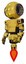 Bot containing round head and yellow eyes array and light chest exoshielding and prototype exoplate chest and jet propulsion. Construction yellow halftone. Facing right view.