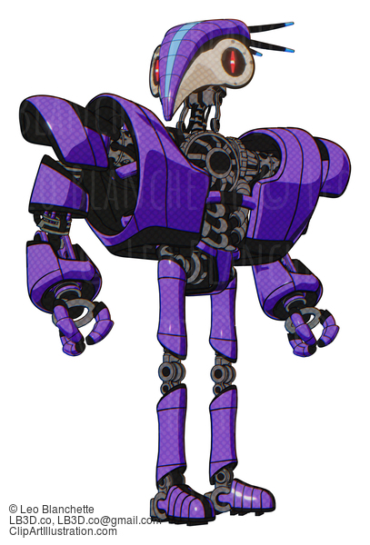 Android Containing Bird Skull Head And Red Line Eyes And Head Shield Design And Heavy Upper Chest And Heavy Mech Chest And Ultralight Foot Exosuit. Secondary Purple Halftone. Hero Pose. #19291