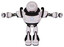 Bot containing dots array face and heavy upper chest and circle of blue leds and light leg exoshielding and stomper foot mod. White halftone toon. T-pose.