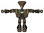 Mech containing flat elongated skull head and heavy upper chest and heavy mech chest and green energy core and light leg exoshielding and stomper foot mod. Light brown halftone. T-pose.