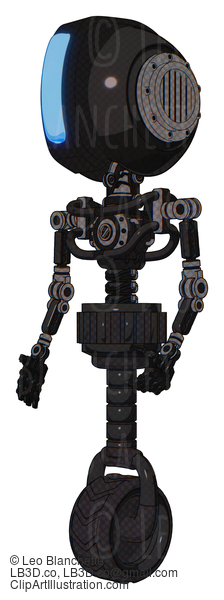 Android Containing Round Head And Large Vertical Visor And Light Chest Exoshielding And No Chest Plating And Unicycle Wheel. Dirty Black. Facing Right View. #19305