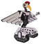 Automaton containing bird skull head and yellow led protruding eyes and chicken design and light chest exoshielding and ultralight chest exosuit and pilot's wings assembly and tank tracks.