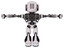 Bot containing round head and three lens sentinel visor and head light gadgets and heavy upper chest and no chest plating and light leg exoshielding and stomper foot mod. White halftone toon. T-pose.