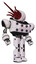 Bot containing jellyfish style head red fiber optic tentacles and heavy upper chest and chest energy sockets and prototype exoplate legs. White halftone toon. Hero pose.
