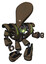 Mech containing flat elongated skull head and heavy upper chest and heavy mech chest and green energy core and light leg exoshielding and stomper foot mod. Light brown halftone.