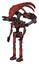 Mech containing flat elongated skull head and light chest exoshielding and minigun back assembly and no chest plating and ultralight foot exosuit. Light brick red. Facing right view.