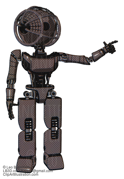 Android Containing Oval Wide Head And Barbed Wire Cage Helmet And Light Chest Exoshielding And Ultralight Chest Exosuit And Prototype Exoplate Legs. Light Brown. Pointing Left Or Pushing A Button.. #19325
