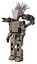 Automaton containing humanoid face mask and binary war paint and light chest exoshielding and prototype exoplate chest and minigun back assembly and prototype exoplate legs. Grungy fiberglass.