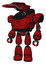 Robot containing dual retro camera head and laser gun head and heavy upper chest and light leg exoshielding. Red blood grunge material. Standing looking right restful pose.
