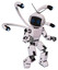Automaton containing digital display head and circle eyes and retro antennas and light chest exoshielding and prototype exoplate chest and blue-eye cam cable tentacles and prototype exoplate legs.