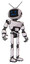Automaton containing digital display head and stunned expression and retro antennas and light chest exoshielding and chest green blue lights array and ultralight foot exosuit. White halftone toon.