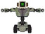 Bot containing old computer monitor and pixel exclamation point alert face and old retro speakers and heavy upper chest and heavy mech chest and green cable sockets array and tank tracks. Green metal.