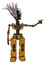 Bot containing humanoid face mask and two-face black white mask and light chest exoshielding and no chest plating and prototype exoplate legs. Worn construction yellow.