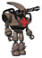 Mech containing flat elongated skull head and heavy upper chest and first aid chest symbol and light leg exoshielding and spike foot mod. Khaki halftone. Facing left view.