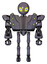 Bot containing grey alien style head and yellow eyes with blue pupils and heavy upper chest and heavy mech chest and green cable sockets array and ultralight foot exosuit. Light lavender metal.