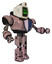 Automaton containing old computer monitor and angry pixels face and retro-futuristic webcam and heavy upper chest and blue shield defense design and prototype exoplate legs. Powder pink metal.