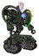 Droid containing humanoid face mask and heavy upper chest and heavy mech chest and spectrum fusion core chest and tank tracks. Old corroded copper. Facing left view.