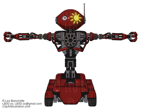 Android Containing Oval Wide Head And Sunshine Patch Eye And Retro Antenna With Light And Heavy Upper Chest And No Chest Plating And Six-Wheeler Base. Matted Red. T-Pose. #19432