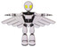 Bot containing grey alien style head and yellow eyes and light chest exoshielding and ultralight chest exosuit and pilot's wings assembly and light leg exoshielding. White halftone toon. T-pose.