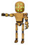 Droid containing round head and green eyes array and light chest exoshielding and prototype exoplate chest and ultralight foot exosuit. Construction yellow halftone. Arm out holding invisible object..