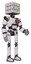Bot containing dual retro camera head and cube array head and light chest exoshielding and red energy core and ultralight foot exosuit. White halftone toon. Facing left view.