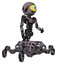 Bot containing giant eyeball head design and light chest exoshielding and ultralight chest exosuit and insect walker legs. Sketch pad wet ink smudge. Facing left view.