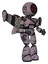 Robot containing three led eyes round head and light chest exoshielding and rubber chain sash and stellar jet wing rocket pack and light leg exoshielding. Dark ink dots sketch. Facing left view.