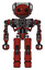 Bot containing oval wide head and beady black eyes and barbed wire visor helmet and heavy upper chest and no chest plating and prototype exoplate legs. Cherry tomato red. Front view.