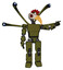 Robot containing bird skull head and red led circle eyes and chicken design and light chest exoshielding and prototype exoplate chest and blue-eye cam cable tentacles and prototype exoplate legs.