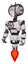 Bot containing humanoid face mask and spiral design and light chest exoshielding and chest valve crank and jet propulsion. White halftone toon. Standing looking right restful pose.