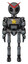Droid containing grey alien style head and black eyes and light chest exoshielding and yellow star and rocket pack and ultralight foot exosuit. Patent concrete gray metal. Front view.