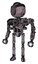 Bot containing green dot eye corn row plastic hair and heavy upper chest and no chest plating and ultralight foot exosuit. Dark ink dots sketch. Standing looking right restful pose.