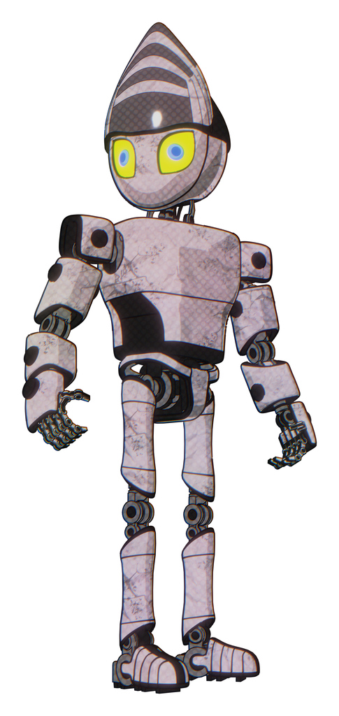 Bot containing grey alien style head and yellow eyes with blue pupils and light chest exoshielding and prototype exoplate chest and ultralight foot exosuit. Sketch pad. Hero pose.