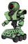 Cyborg containing round barbed wire round head and heavy upper chest and heavy mech chest and six-wheeler base. Green tint toon. Facing right view.