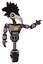 Droid containing bird skull head and yellow and green scope eyes and crow feather design and light chest exoshielding and yellow star and unicycle wheel. Halftone gray.
