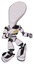 Droid containing flat elongated skull head and light chest exoshielding and yellow star and light leg exoshielding and stomper foot mod. White halftone toon. Fight or defense pose..