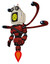 Robot containing old computer monitor and yellow sad pixel face and old computer magnetic tape and light chest exoshielding and rubber chain sash and blue-eye cam cable tentacles and jet propulsion.
