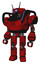 Automaton containing dual retro camera head and cyborg antenna head and heavy upper chest and blue strip lights and prototype exoplate legs. Red blood grunge material.