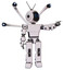 Automaton containing digital display head and circle eyes and retro antennas and light chest exoshielding and prototype exoplate chest and blue-eye cam cable tentacles and prototype exoplate legs.