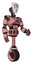 Cyborg containing humanoid face mask and slashes war paint and light chest exoshielding and blue energy core and unicycle wheel. Toon pink tint. Facing left view.