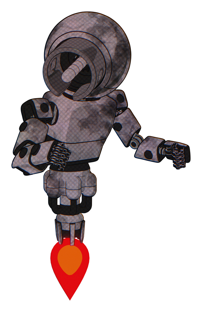 Android containing cable connector head and light chest exoshielding and prototype exoplate chest and jet propulsion. Sketch pad cloudy smudges. Fight or defense pose..