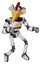 Robot containing bird skull head and big yellow eyes and chicken design and light chest exoshielding and yellow star and ultralight foot exosuit. White halftone toon. Fight or defense pose..