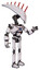 Droid containing flat elongated skull head and light chest exoshielding and blue energy core and ultralight foot exosuit. White halftone toon. Interacting.