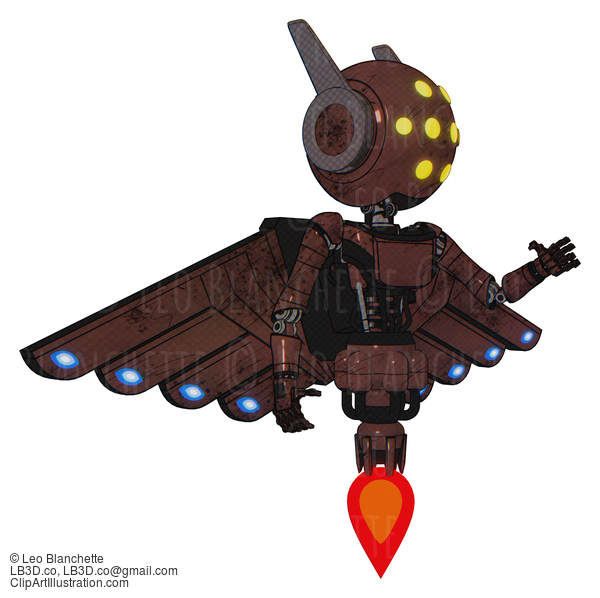 Android Containing Round Head And Yellow Eyes Array And Head Winglets And Light Chest Exoshielding And Ultralight Chest Exosuit And Cherub Wings Design And Jet Propulsion. Steampunk Copper. #19569
