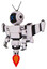 Droid containing digital display head and wince symbol expression and retro antennas and light chest exoshielding and prototype exoplate chest and stellar jet wing rocket pack and jet propulsion.