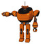 Automaton containing dual retro camera head and reversed fin head and heavy upper chest and prototype exoplate legs. Secondary orange halftone. Arm out holding invisible object..