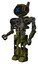 Robot containing digital display head and wince symbol expression and winglets and heavy upper chest and no chest plating and prototype exoplate legs. Grunge army green. Facing right view.