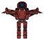 Bot containing digital display head and x face and light chest exoshielding and prototype exoplate chest and stellar jet wing rocket pack and prototype exoplate legs. Grunge matted orange. T-pose.